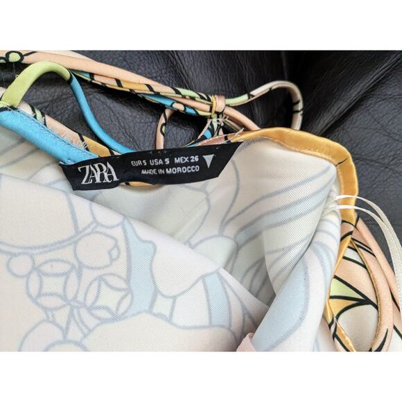 Zara Sz S Satiny Mini Slip Dress Floral Retro 70's Strappy - Picture 7 of 7